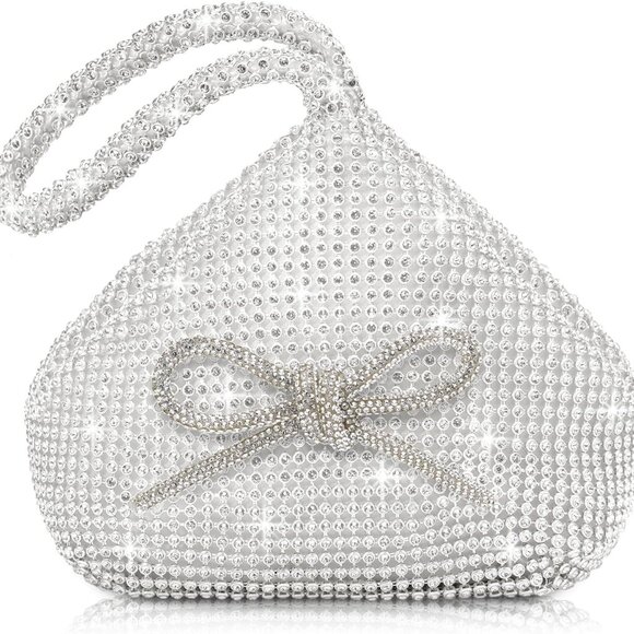 Gleaming Rhinestone Bow Evening Clutch - Perfect Purse for 1920s Inspired Events - Picture 1 of 7